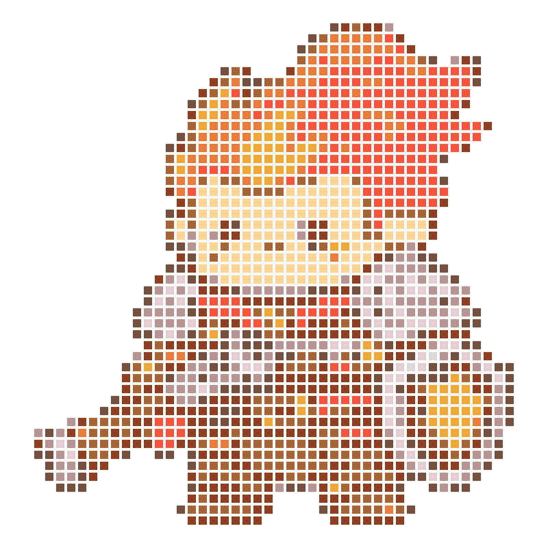 A chibi-style flame warrior wielding a musket and shield