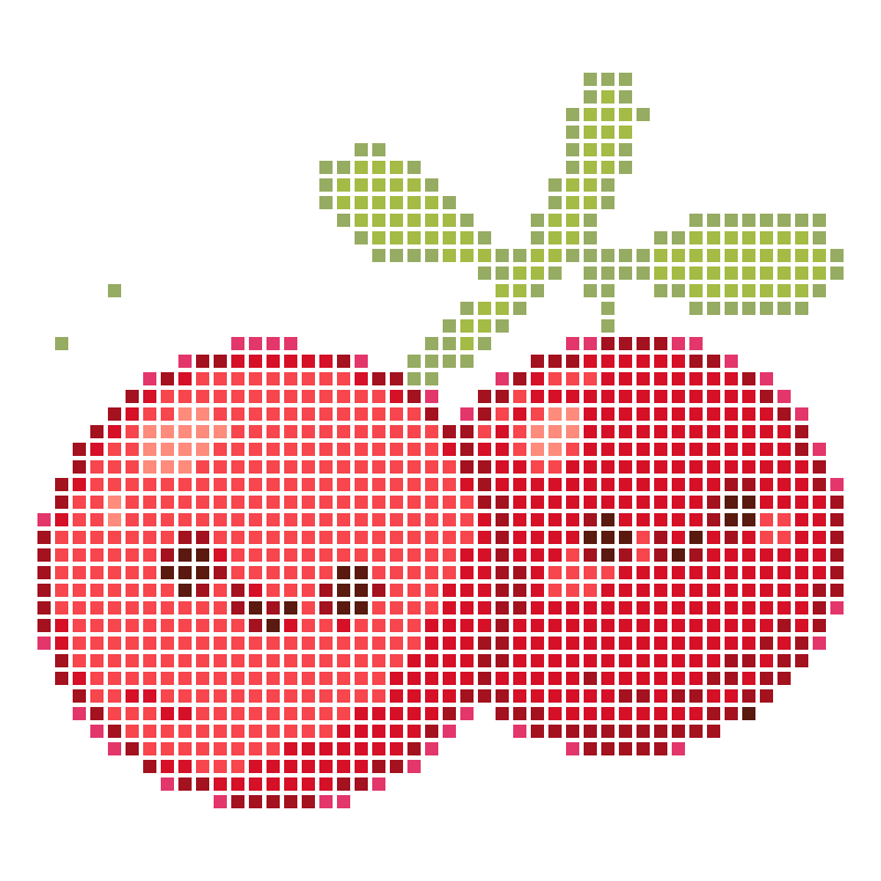Two cartoon cherry characters with cute smiles