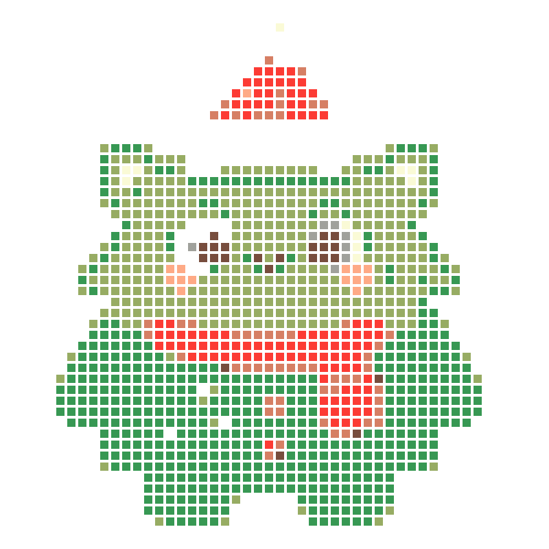 A cute little green monster wearing a Christmas hat