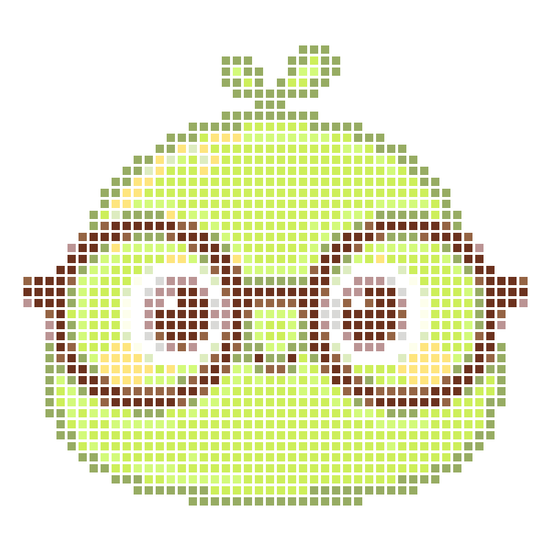 A cute green little bud cartoon character wearing round glasses