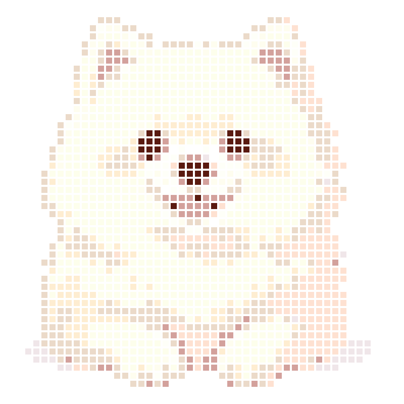 A soft, cute white cartoon puppy with a smile