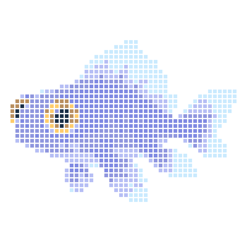 Big-eyed, adorably cute blue-purple cartoon little fish