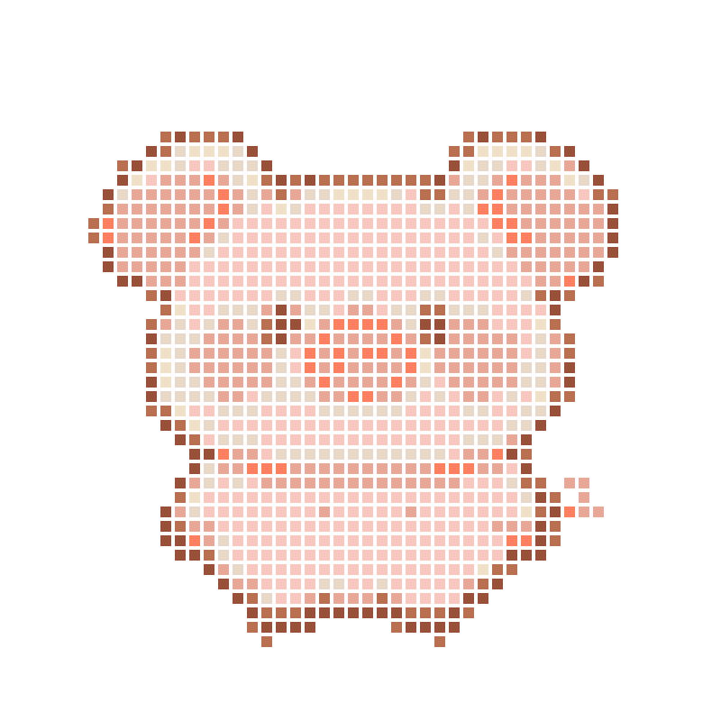 A round, soft, cute pink cartoon pig