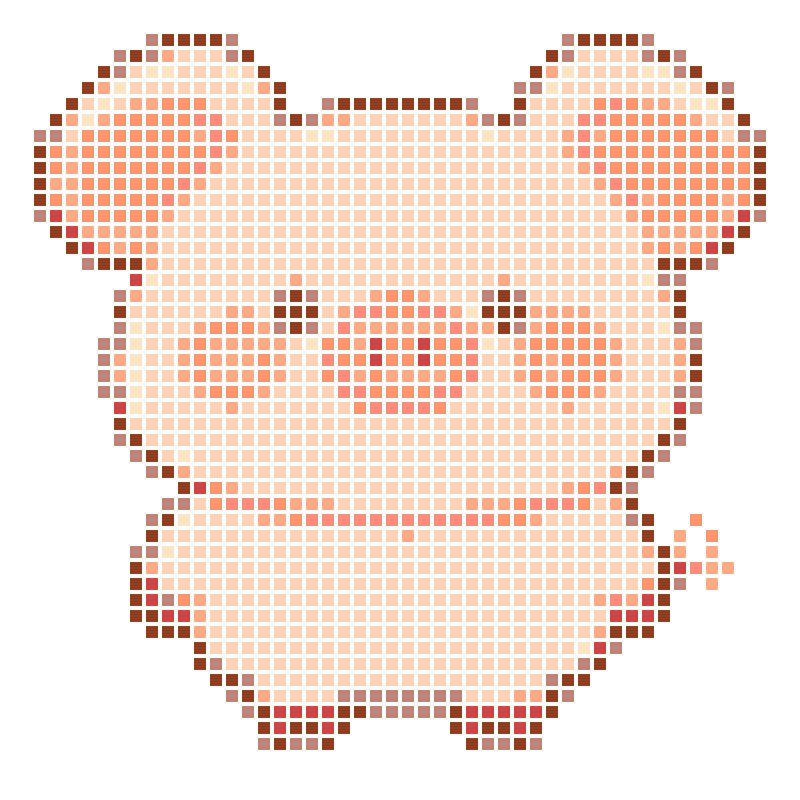 A round, soft, cute pink cartoon pig