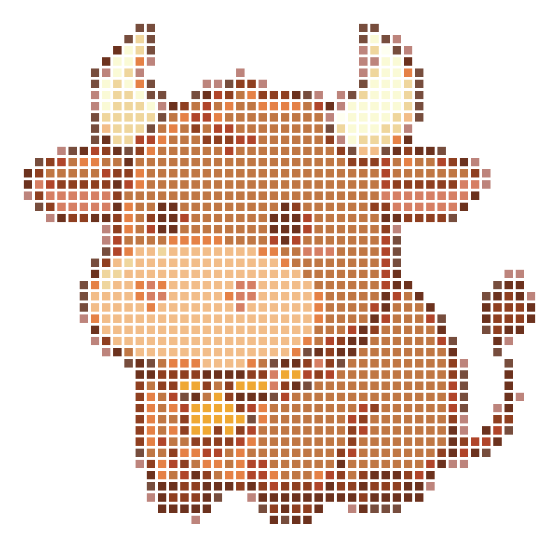 Cute cartoon brown calf with a yellow bell