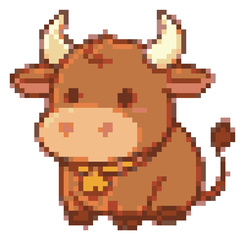 Cute cartoon brown calf with a yellow bell